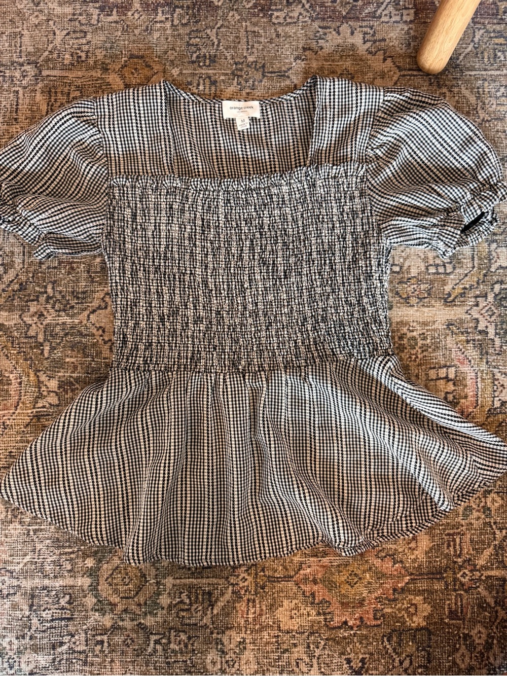 orange creek Black & White Gingham Smocked Peplum Top